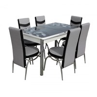 Set Lara, masa extensibila cu 6 scaune, negru + gri, 130 165x80x79 cm - 1