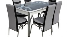 Set Lara, masa extensibila cu 6 scaune, negru + gri, 130 165x80x79 cm