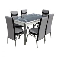 Set Lara, masa extensibila cu 6 scaune, negru + gri, 130 165x80x79 cm - 1