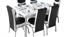 Set Lara, masa extensibila cu 6 scaune, negru paris, 130 165x80x79 cm
