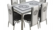 Set Lara, masa extensibila cu 6 scaune print, alb, 130 165x80x79 cm