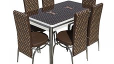Set Lara, masa extensibila cu 6 scaune print, maro, 130 165x80x79 cm