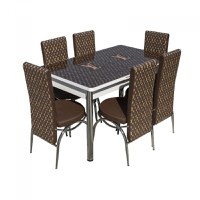 Set Lara, masa extensibila cu 6 scaune print, maro, 130 165x80x79 cm - 1