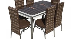 Set Lara, masa extensibila cu 6 scaune print, maro, 130 165x80x79 cm