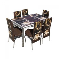 Set Lara, masa extensibila cu 6 scaune print, maro cafea, 130 165x80x79 cm - 1