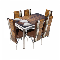 Set Lara, masa extensibila cu 6 scaune print, maro inimi, 130 165x80x79 cm - 1