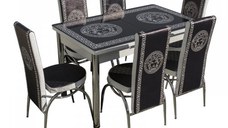 Set Lara, masa extensibila cu 6 scaune print, negru, 130 165x80x79 cm