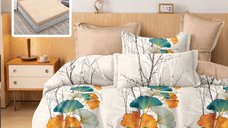 Set lenjerie de pat finet Extra 6 piese, Crem-Turcoaz, cearceaf cu elastic
