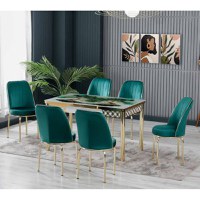 Set LION GOLD, masa extensibila cu 6 scaune, dreptunghiulara, alb print verde + auriu + verde, 130 170x80x75 cm - 1