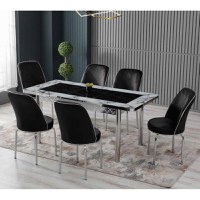 Set LION SILVER, masa extensibila cu 6 scaune, dreptunghiulara, marmura + argintiu + negru, 130 170x80x75 cm - 1