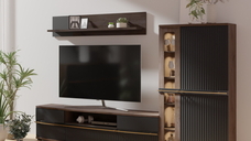 Set Living CANDY, 3 corpuri, cu lumini LED, vitrina C2a, comoda C4, etajera C6, grafit