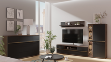 Set Living CANDY, 4 corpuri, cu lumini LED, vitrina C2a, comoda C4, etajera C6, comoda C12, grafit
