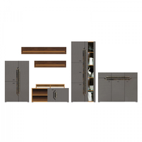 Set Living DAVOS Z.A.,6 corpuri, cu lumini LED si soft close, corp PAL nuc inchis, fronturi MDF gri si Comoda DAVOS D 12, 3 usi si 3 sertare - 1