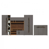 Set Living DAVOS Z.P., 4 corpuri, cu lumini LED si soft close, corp PAL nuc inchis, fronturi MDF gri si Comoda DAVOS D 12, 3 usi si 3 sertare - 1