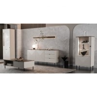 Set Living EVO, 4 piese, 2 vitrine, comoda, masuta cafea, casmir + stejar castello, 315x40x135 cm - 1