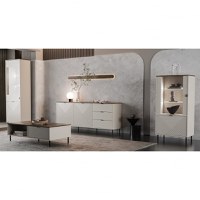 Set Living EVO, 4 piese, 2 vitrine, comoda, masuta cafea, casmir + stejar castello, 315x40x135 cm - 1