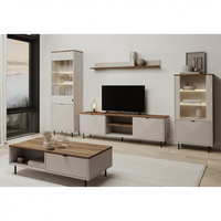 Set Living EVO, 5 piese, 2 vitrine, comoda TV, masuta cafea, raft suspendat, casmir + stejar castello, 315x40x195 cm - 1