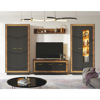 Set Living FOX, 4 corpuri, cu lumini LED, dulap FOX1, vitrina FOX2, comoda FOX4, etajera FOX6, corp eger, fronturi MDF eger + negru - 1