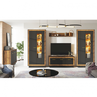Set Living FOX, 5 corpuri, cu lumini LED, 2 x vitrina FOX2, comoda FOX4, etajera FOX6, comoda FOX12, corp eger, fronturi MDF eger + negru - 1