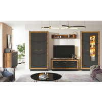 Set Living FOX, 5 corpuri, cu lumini LED, dulap FOX1, vitrina FOX2, comoda FOX4, etajera FOX6, comoda FOX12, corp eger, fronturi MDF eger + negru - 1