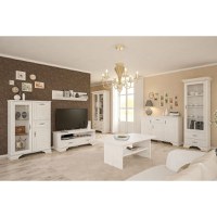 Set Living IRYS, 7 piese, 2 vitrine, 3 comode, masuta de cafea, raft suspendat, pin anderson - 1