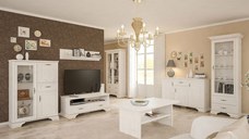 Set Living IRYS, 7 piese, 2 vitrine, 3 comode, masuta de cafea, raft suspendat, pin anderson