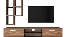 Set Living M16, comoda TV si rafturi suspendate din lemn de nuc, dimensiuni 180x35 cm