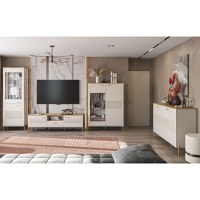 Set Living RUBEN, 4 piese, comoda TV, comoda, 2 vitrine, casmir + stejar piatra, 360x50x153 cm - 1