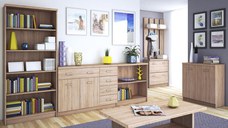 Set Living si hol TOP MIX, 7 piese, 2 biblioteci, 2 comode, masuta de cafea, pantofar, cuier, stejar sonoma