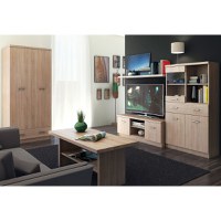 Set Living TOP MIX, 4 piese, dulap 2 usi, comoda TV, vitrina, masuta de cafea, stejar sonoma - 1