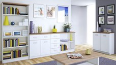 Set Living TOP MIX, 5 piese, 2 biblioteci, 2 comode, masuta de cafea, alb, 280x33x183 cm