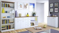 Set Living TOP MIX, 5 piese, 2 biblioteci, 2 comode, masuta de cafea, alb, 280x33x183 cm