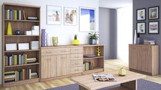 Set Living TOP MIX, 5 piese, 2 biblioteci, 2 comode, masuta de cafea,  stejar sonoma, 280x33x183 cm