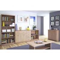 Set Living TOP MIX, 5 piese, 2 biblioteci, 2 comode, masuta de cafea,  stejar sonoma, 280x33x183 cm - 1