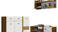 Set Living VAL GARDENA, 3 corpuri, comoda VG12, comoda VG4, etajera, VG9, corp PAL nuc, fronturi MDF late lucios