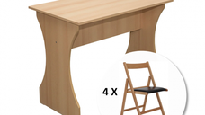 Set Masa ADRIA cu 4 scaune pliante BASIC, fag + piele ecologica wenge, 95x60x78 cm
