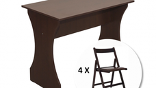 Set Masa ADRIA cu 4 scaune pliante BASIC, wenge + piele ecologica wenge, 95x60x78 cm