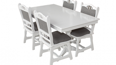 Set masa extensibila cu 4 scaune EUROPA, lemn masiv, dreptunghiulara, alb, 160 240x90x70 cm