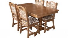 Set masa extensibila cu 4 scaune EUROPA, lemn masiv, dreptunghiulara, stejar, 160 240x90x70 cm