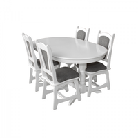 Set masa extensibila cu 4 scaune EUROPA, lemn masiv, ovala, alb, 160 240x90x70 cm - 1