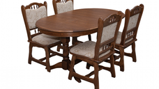 Set masa extensibila cu 4 scaune EUROPA, lemn masiv, ovala, nuc, 160 240x90x70 cm