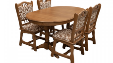 Set masa extensibila cu 4 scaune EUROPA, lemn masiv, ovala, stejar, 160 240x90x70 cm