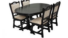 Set masa extensibila cu 4 scaune EUROPA, lemn masiv, ovala, wenge, 160 240x90x70 cm