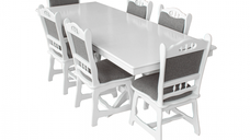 Set masa extensibila cu 6 scaune EUROPA, lemn masiv, dreptunghiulara, alb, 160 240x90x70 cm