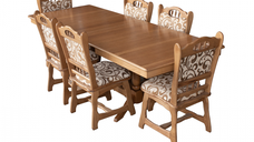 Set masa extensibila cu 6 scaune EUROPA, lemn masiv, dreptunghiulara, stejar, 160 240x90x70 cm