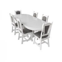 Set masa extensibila cu 6 scaune EUROPA, lemn masiv, ovala, alb, 160 240x90x70 cm - 1