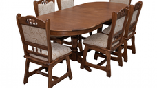 Set masa extensibila cu 6 scaune EUROPA, lemn masiv, ovala, nuc, 160 240x90x70 cm