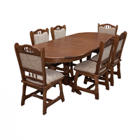 Set masa extensibila cu 6 scaune EUROPA, lemn masiv, ovala, nuc, 160 240x90x70 cm - 1