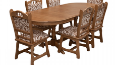 Set masa extensibila cu 6 scaune EUROPA, lemn masiv, ovala, stejar, 160 240x90x70 cm