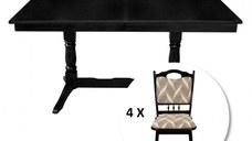 Set masa extensibila EUROPA dreptunghiulara cu 4 scaune FLANDER stofa print 07, lemn masiv, wenge, 160 240x90x70 cm